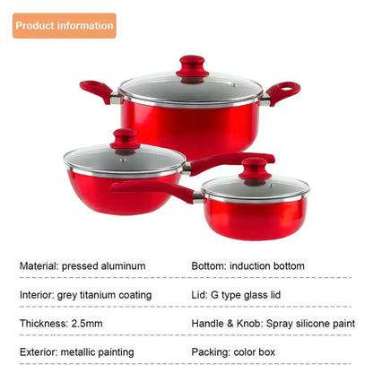 6 PCS Nonstick Cookware Set, Kitchen Cookware Set, Pan Set, Frying Pan, Stock Pot, Milk Pan with Cool Touch Handle Red MLNshops]