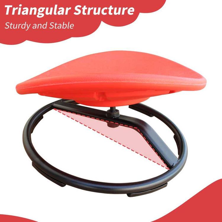Red triangular structure with black base on a white background
