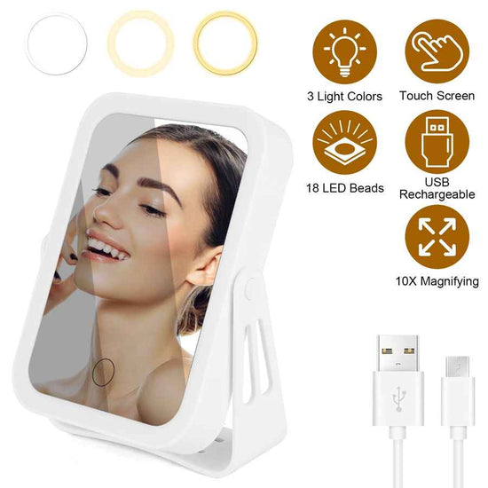 Lighted makeup mirror with USB cable on a white background