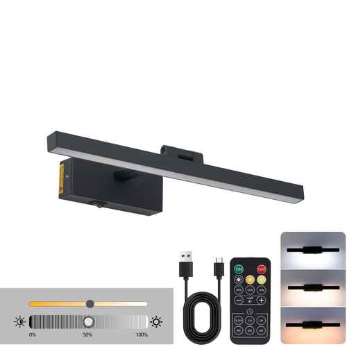 Black LED bar light with remote control and cables on a white background