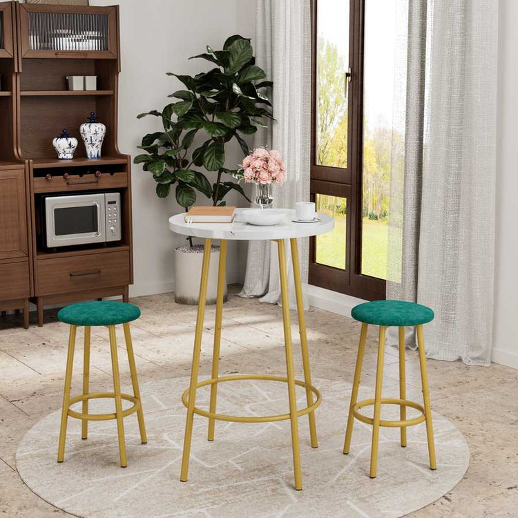 Contemporary 3-Piece Bar Table Set with Stools placed near a window, perfect for casual dining or coffee breaks.