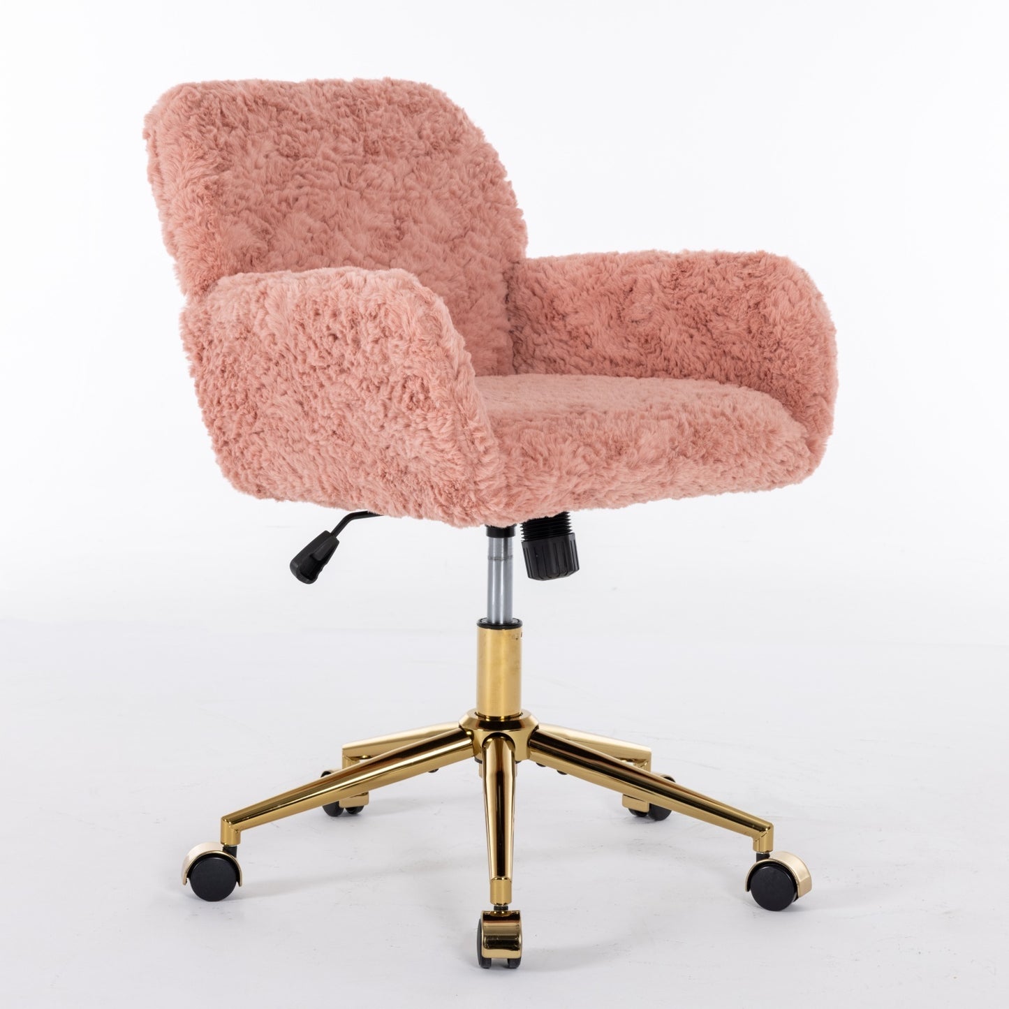 Furniture Office Chair,Artificial rabbit hair Home Office Chair with Golden Metal Base,Adjustable Desk Chair Swivel Office Chair,Vanity Chair(Pink)