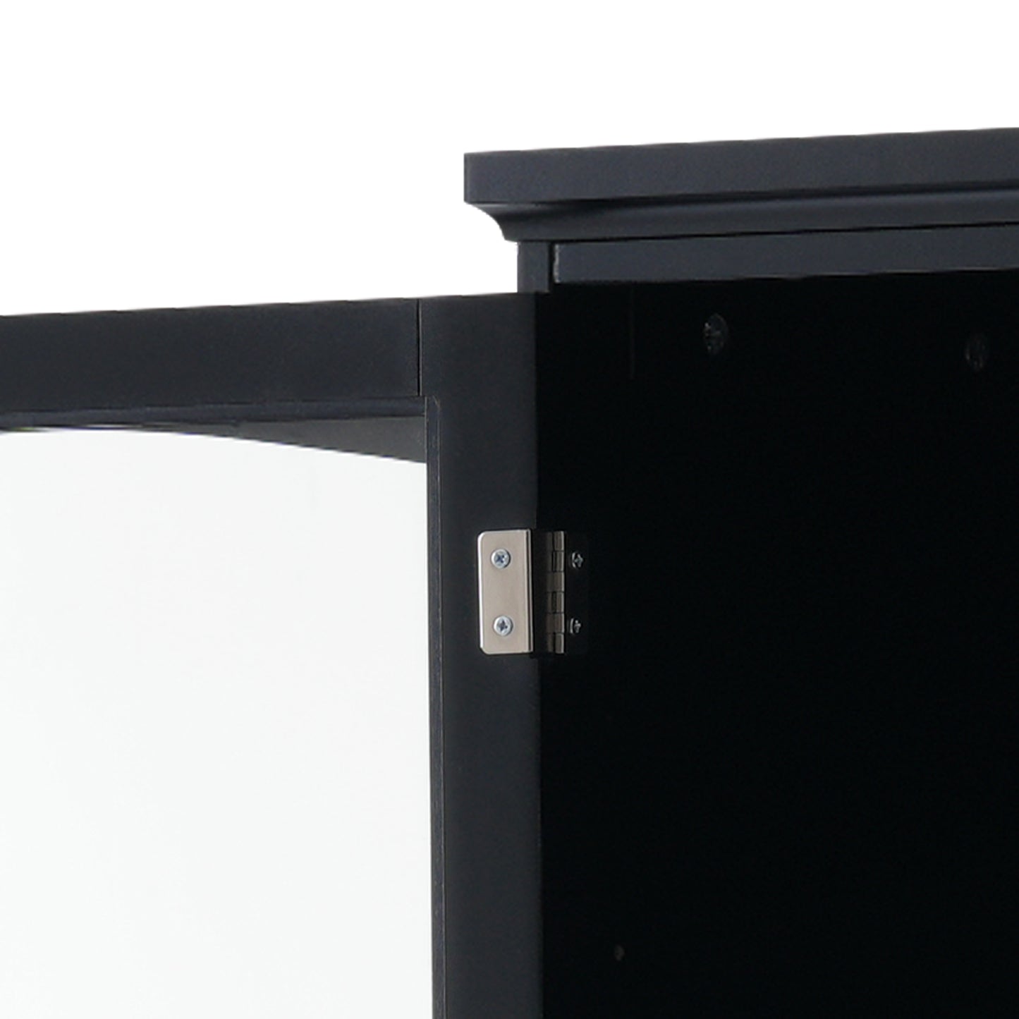 63" Tall Bathroom Storage Cabinet with Glass Doors, Free-Standing, Two Drawers, and Adjustable Shelves, MDF Board, Painted Black