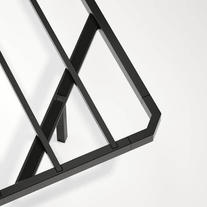 Angled close-up of King Floating Bed Frame with LED Lights metal frame, highlighting precision construction and support bars.