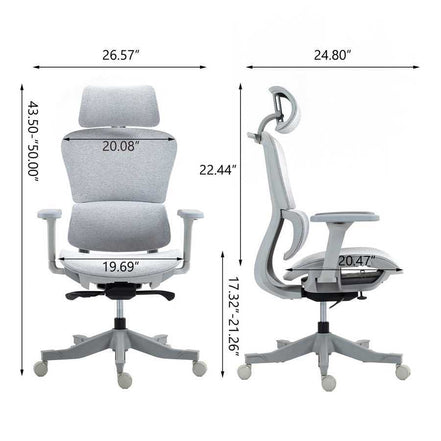 Dimensions of high back mesh office chair with labeled measurements for seat height, width, and backrest, ideal for ergonomic office setup.