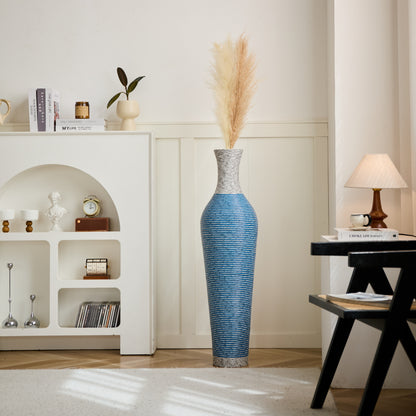 39-inch floor vase decor in blue and white PVC, styled in a modern living room. Ideal for adding height and elegance to home interiors.