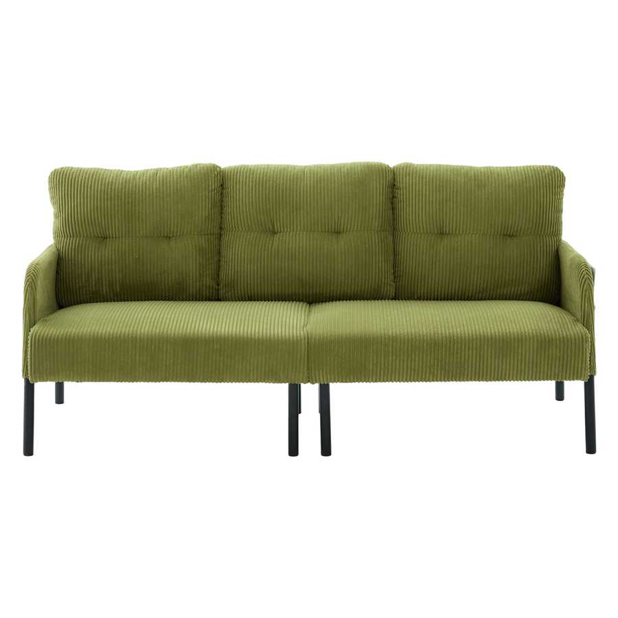Green sofa with black legs on a white background