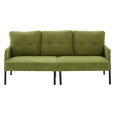 Green sofa with black legs on a white background