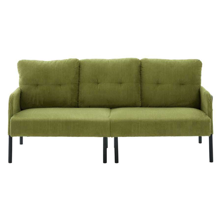 Green sofa with black legs on a white background