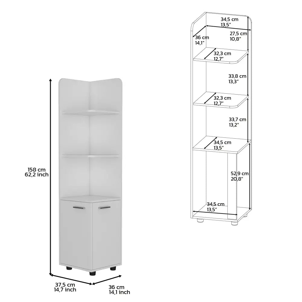 62H" Tall Corner Cabinet with 3-Tier Shelf and 2-Door, White MLNshops]