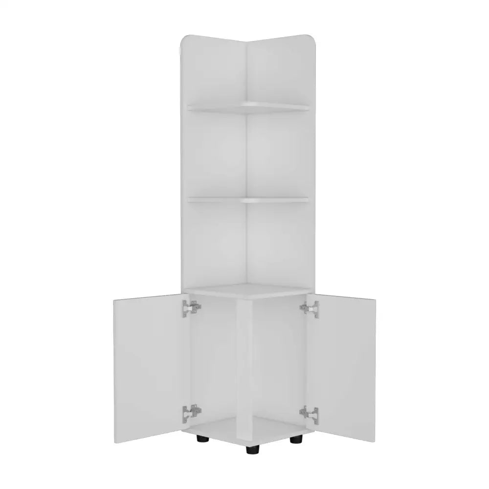 62H" Tall Corner Cabinet with 3-Tier Shelf and 2-Door, White MLNshops]