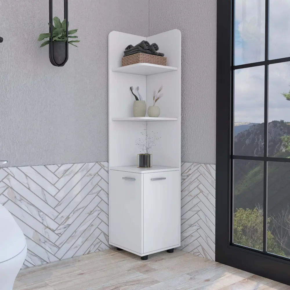 62H" Tall Corner Cabinet with 3-Tier Shelf and 2-Door, White MLNshops]