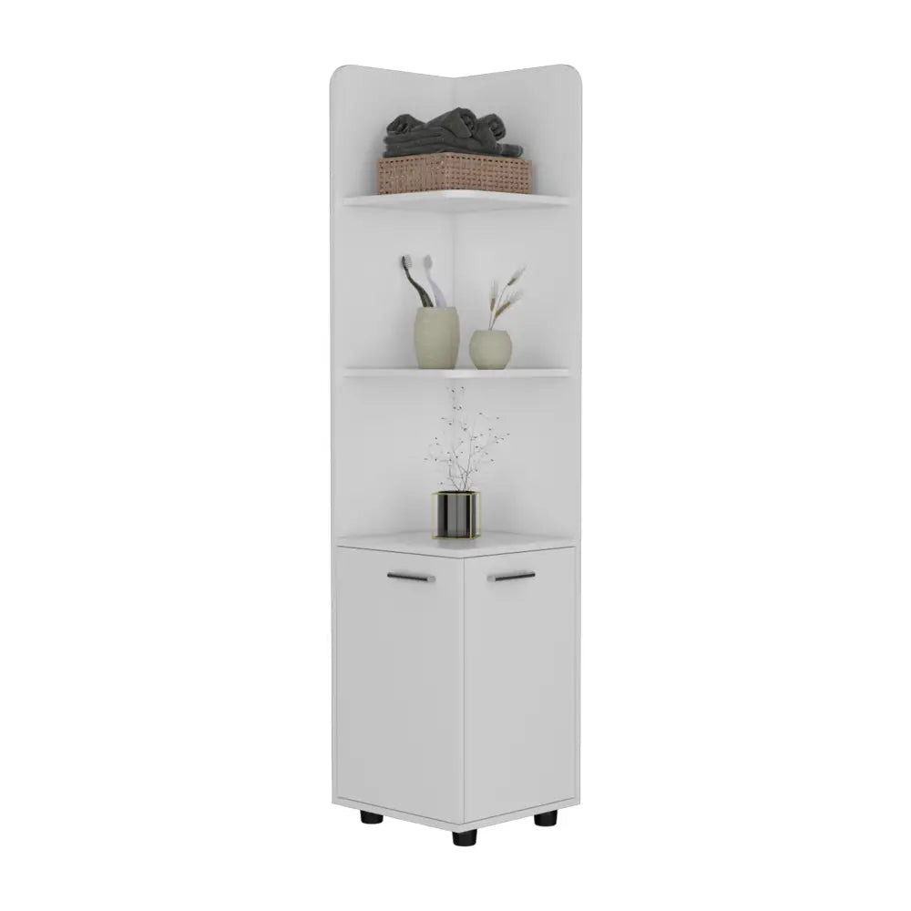 62H" Tall Corner Cabinet with 3-Tier Shelf and 2-Door, White MLNshops]