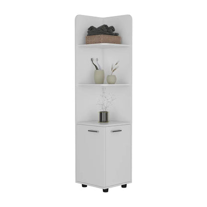 62H" Tall Corner Cabinet with 3-Tier Shelf and 2-Door, White MLNshops]