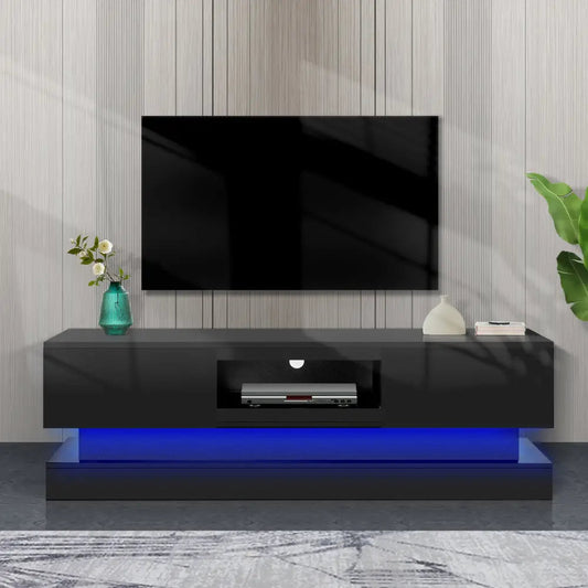 63 inches Modern and Simple Design Television Stand Organizing Cabinet with LED Light- Black MLNshops