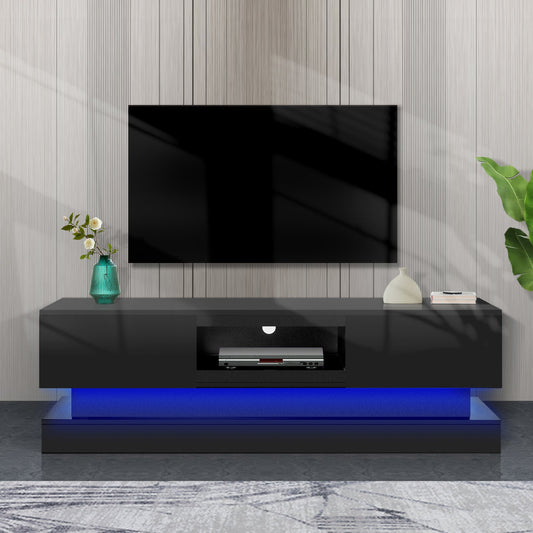 63 inches Modern and Simple Design Television Stand Organizing Cabinet with LED Light- Black