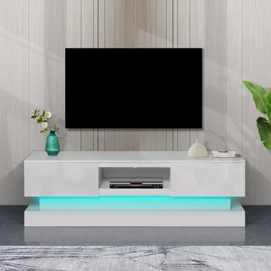 63 inches Modern and Simple Design Television Stand Organizing Cabinet with LED Light- White MLNshops