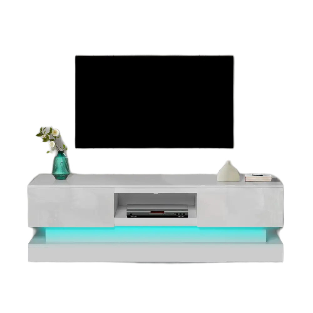 63 inches Modern and Simple Design Television Stand Organizing Cabinet with LED Light- White MLNshops]