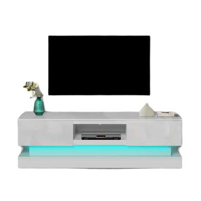 63 inches Modern and Simple Design Television Stand Organizing Cabinet with LED Light- White MLNshops]