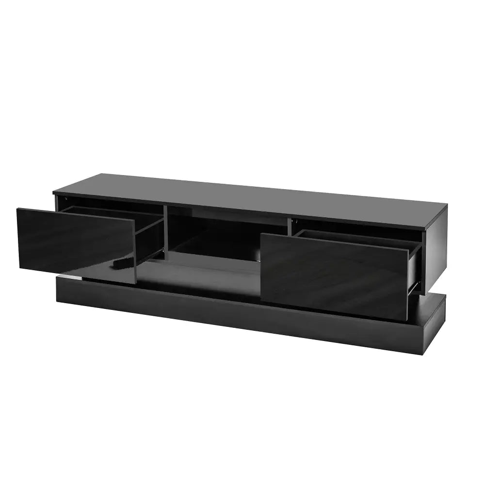 63 inches Modern and Simple Design Television Stand Organizing Cabinet with LED Light- Black MLNshops]