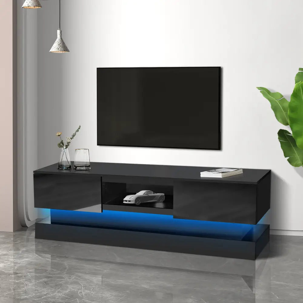 63 inches Modern and Simple Design Television Stand Organizing Cabinet with LED Light- Black MLNshops]