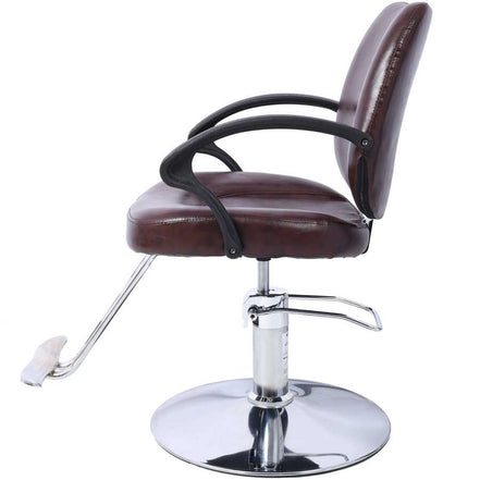 Side view of Heavy Duty Barber Chair with curved armrests and footrest, designed for ergonomic support in hair salons.