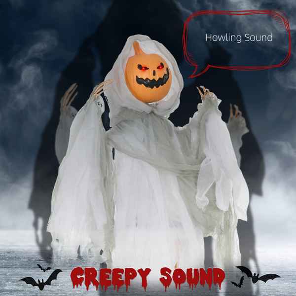 Ghostly figure with pumpkin head and &