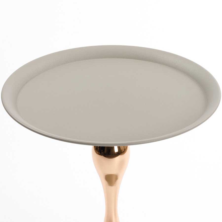 Minimalist grey tabletop of the Mermaid Tail Coffee Table, highlighting its sleek, modern finish and round shape.