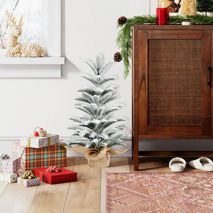 50CM Flocked Tabletop Christmas Tree, Full PE Snowy Mini Tree with 85 Tips, Cement Burlap Base – Small Winter Holiday Decor for Home, Office, Desk or Gifts