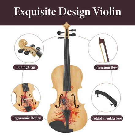 Exquisite full-size violin with artistic design and tuning pegs