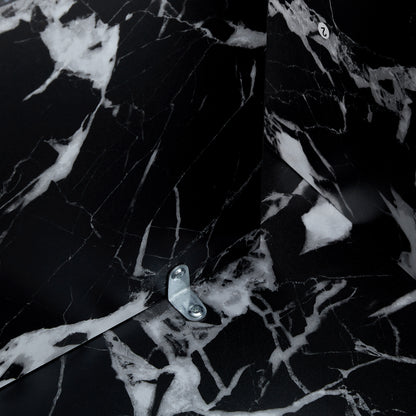 Interior view of black MDF round coffee table leg joint with metal bracket, ensuring strong and durable assembly.