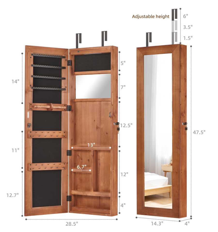Jewelry Armoire with mirror, storage shelves, and adjustable height