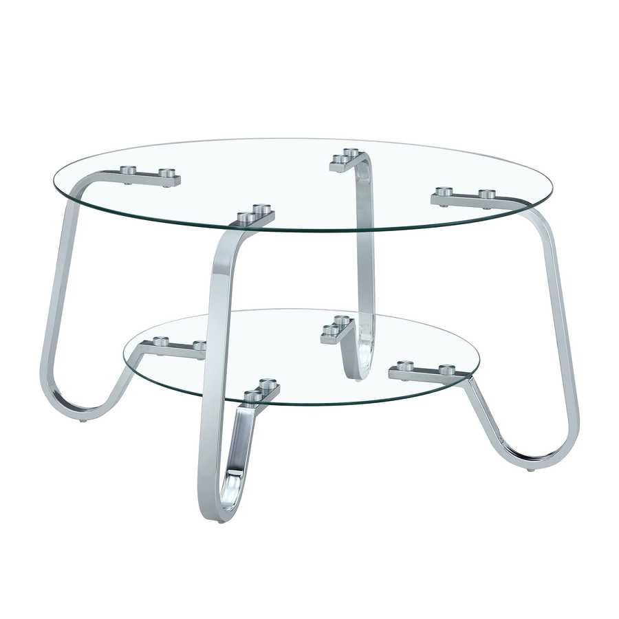Standalone view of Vintage Metal Frame Glass Coffee Table 31.5'' with dual glass tiers and chrome-finished curved legs.