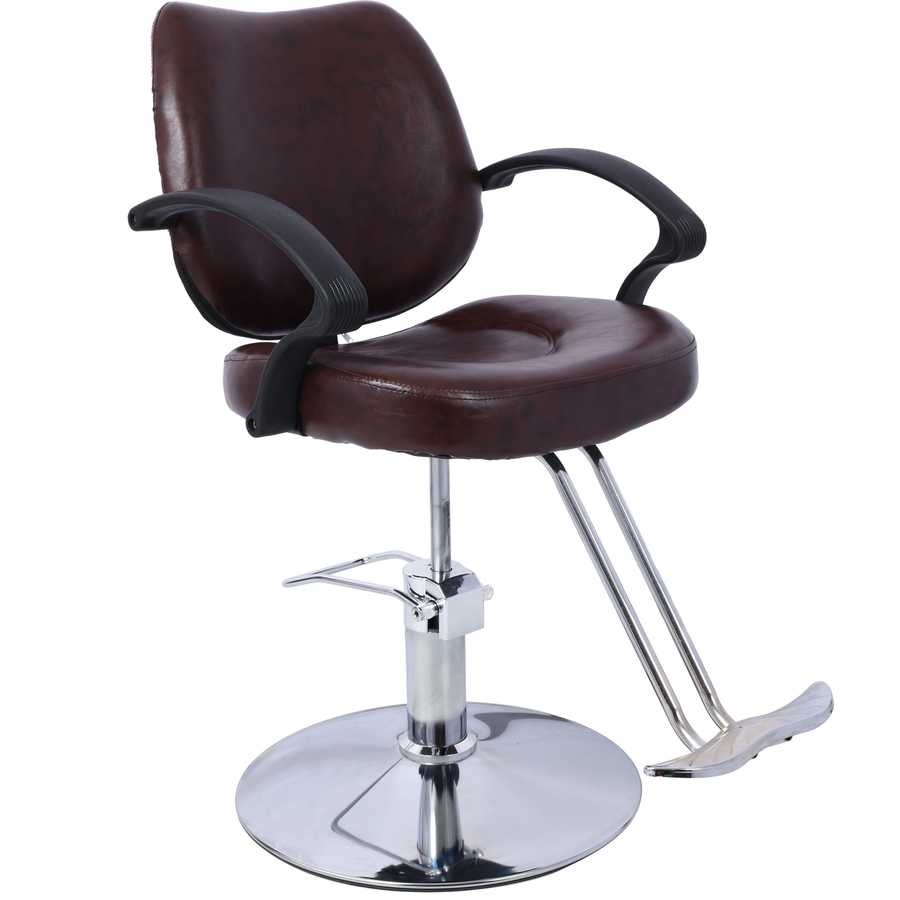 Side angle of Heavy Duty Barber Chair showing hydraulic pump and chrome footrest, perfect for barbershop and salon settings.