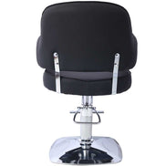 Back view of Heavy Duty Salon Styling Chair in black with chrome support bars and sturdy base for professional salon use.