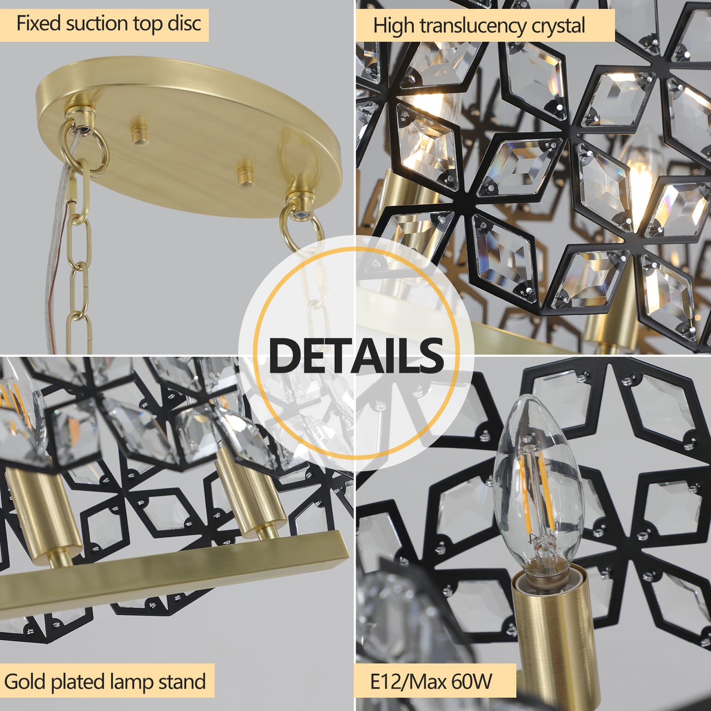 a series of photos showing the details of a chandelier