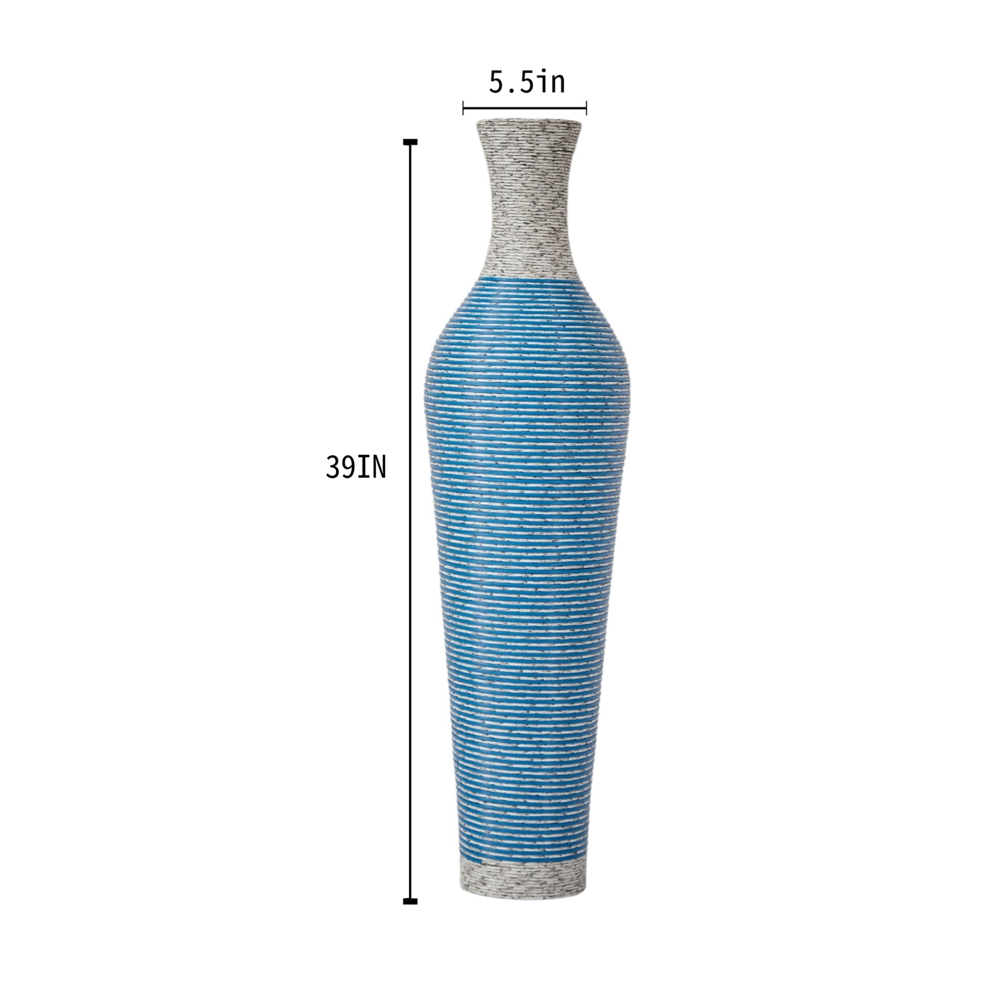 Dimensions of 39-inch floor vase decor shown with 5.5-inch opening, perfect for adding height and texture to home interiors.