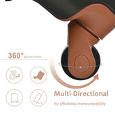 Close-up of a brown 360-degree spinner wheel on a travel luggage, demonstrating effortless maneuverability and multi-directional movement