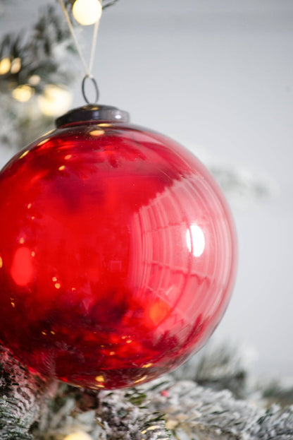 6' Red Glass Ornament, Decorative Hanging Ball Christmas Tree Ornaments for Holiday Party Decorations, Set of 3