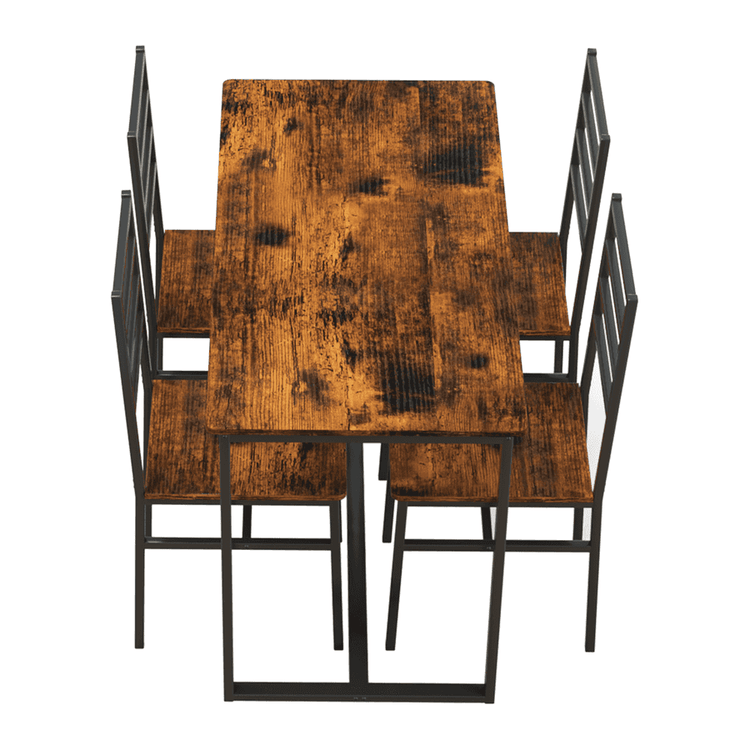 5 Piece Metal and Wood Modern Dining Table Furniture Set