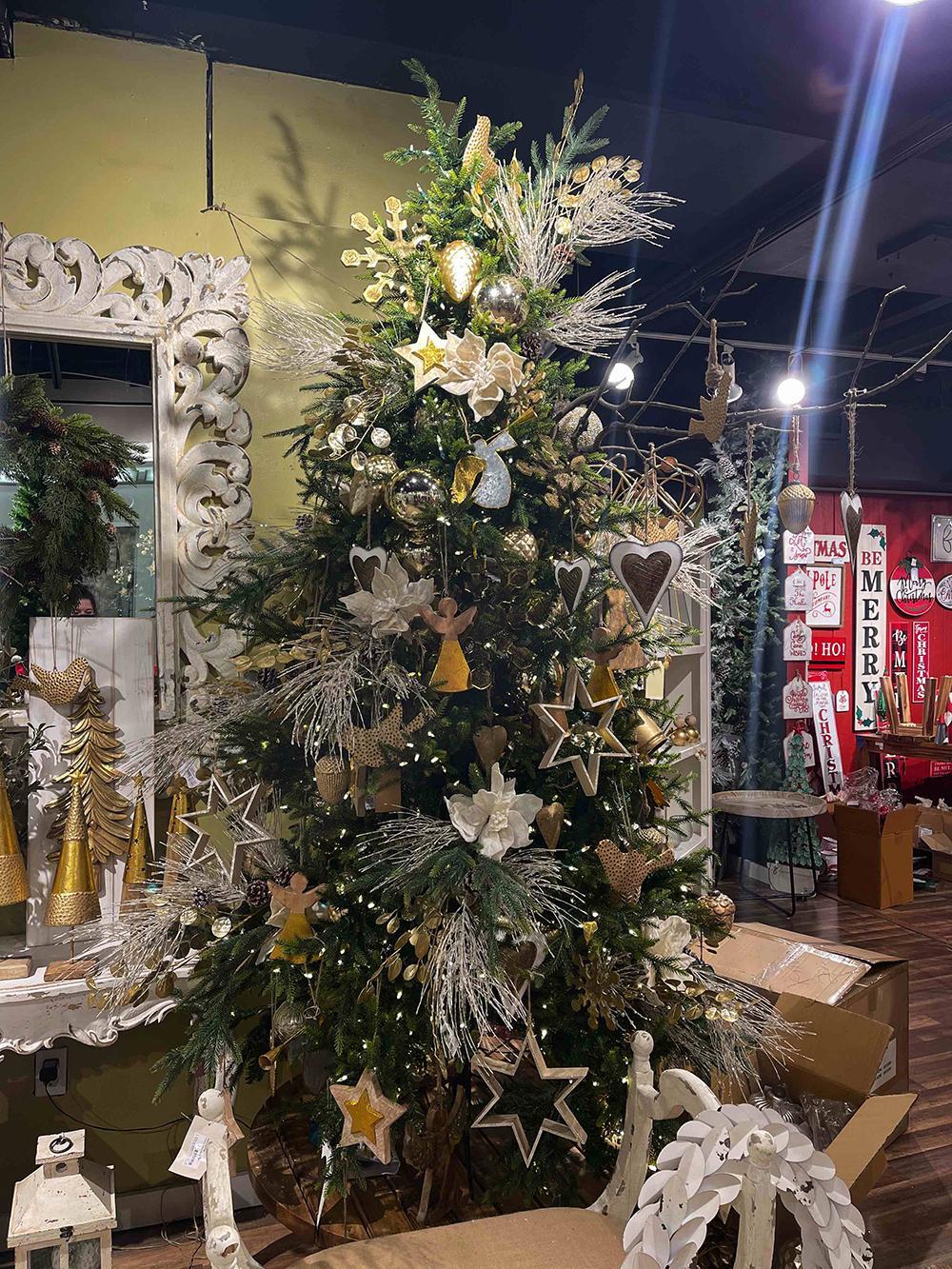 Snowflake hanging ornament on a decorated Christmas tree