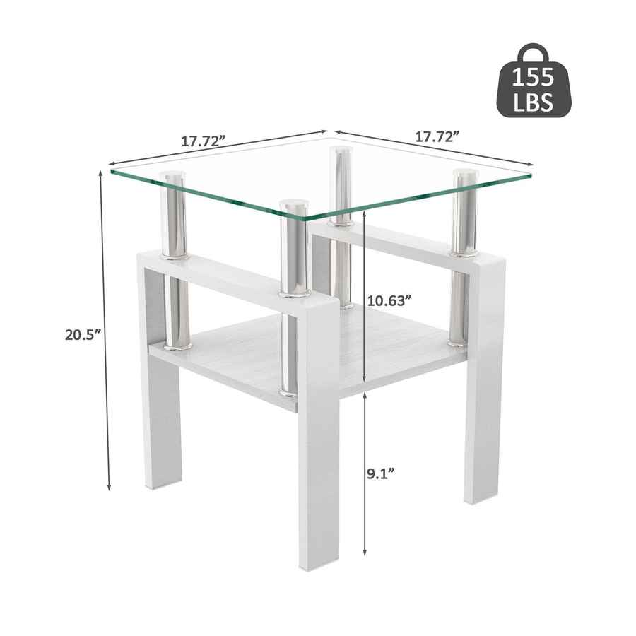 MLNshops white glass end table with shelf - Tempered