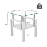 MLNshops white glass end table with shelf - Tempered