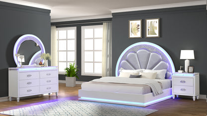 LED Bedroom Set Made with Wood in Milky White