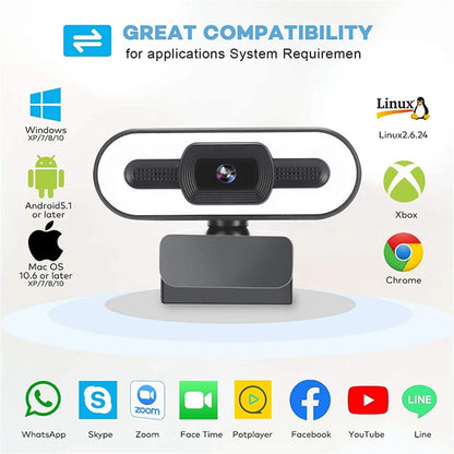 Portable 4K webcam with great compatibility for Windows, Mac OS, Android, Linux, and popular apps like Zoom, Skype, and WhatsApp.