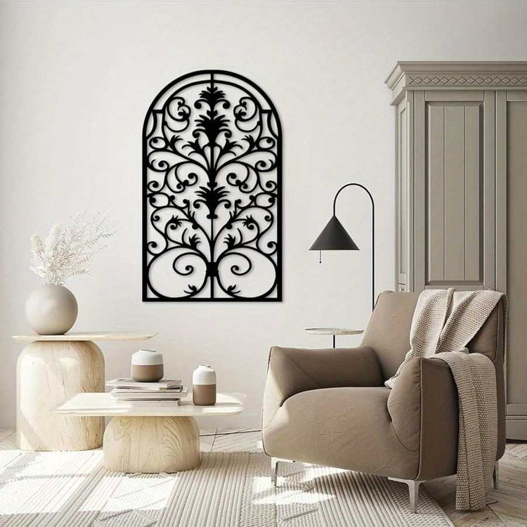 Gothic arch wall art with ornate iron design for interior decoration