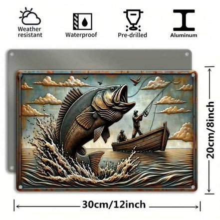 Waterproof metal fishing wall decor for home bar or garage