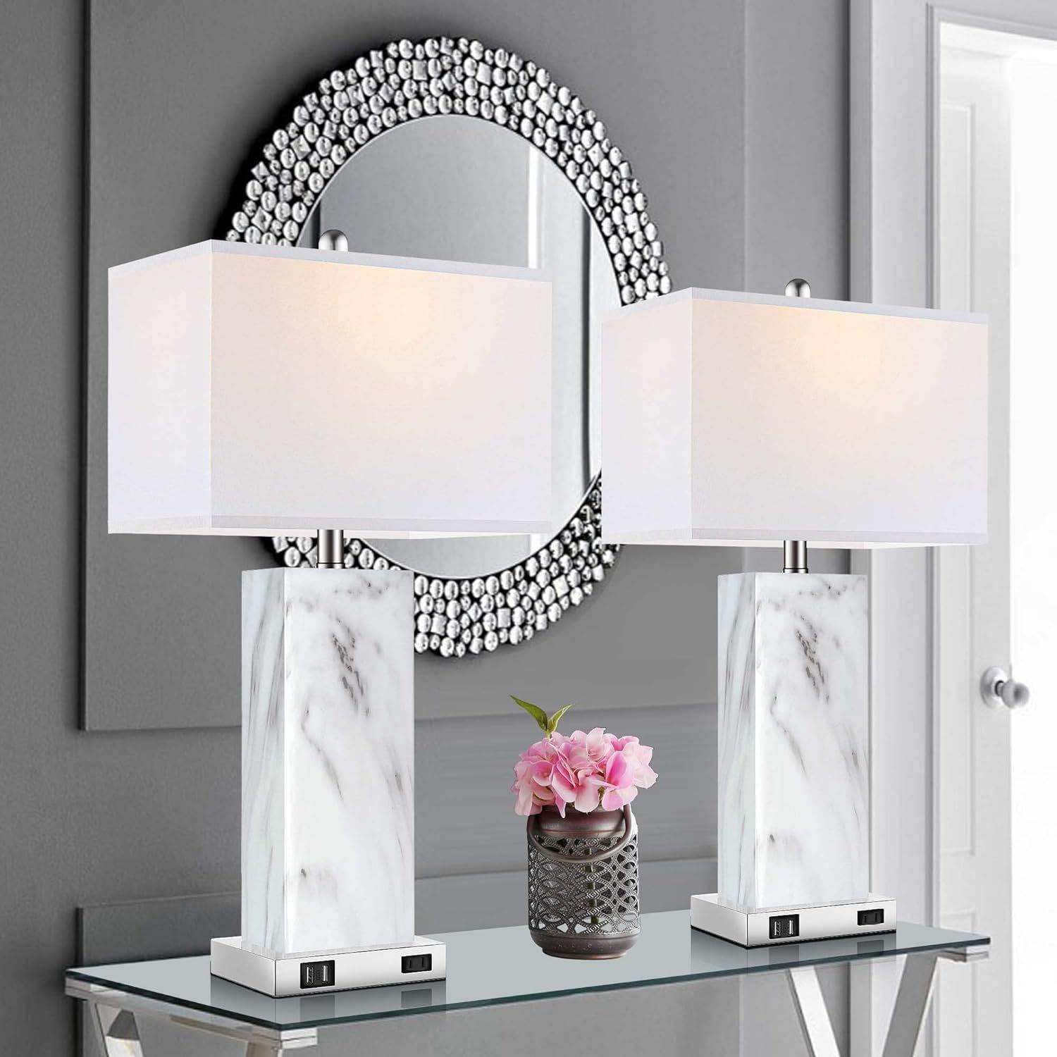 Modern Touch Control Table Lamps Set with USB Port