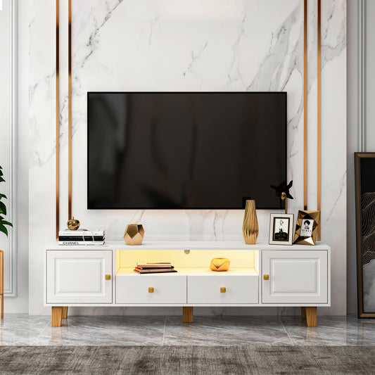 TV stand,TV Cabinet,entertainment center,TV console,media console,plastic door panel,with LED remote control light,metal handle,solid wooden leg,can be placed in the living room,color:white MLNshops]