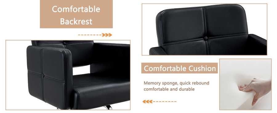 Close-up of black leather upholstery with exquisite stitching on salon chair